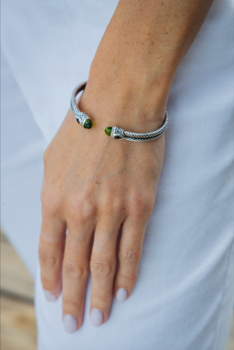 Dual Peridot-Garnet Cable Bracelet, Silver, 5MM – Catalina Aragon