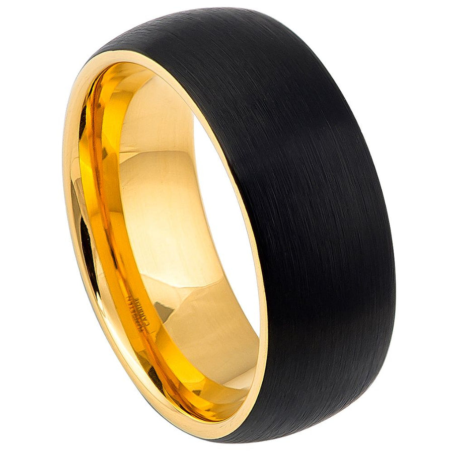 Domed Yellow Gold and Black IP Plated Brushed Band,  8MM