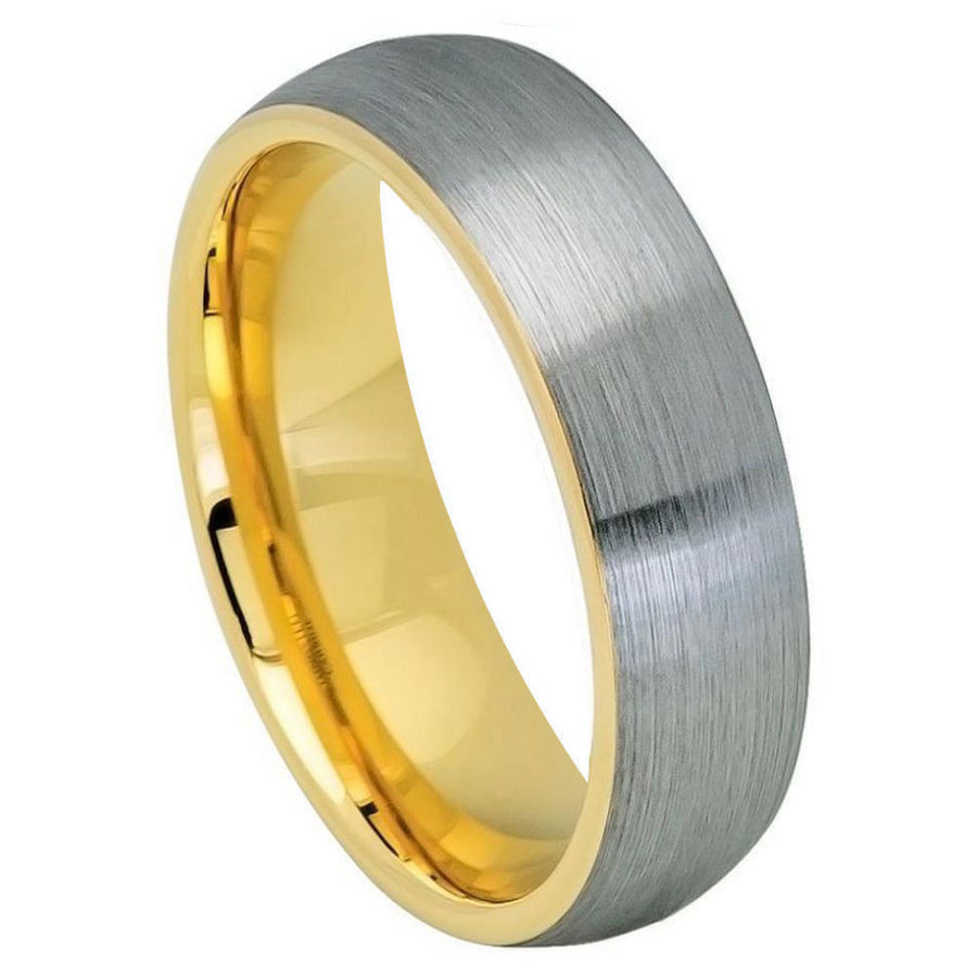 Domed Yellow Gold and Black IP Plated Gun Metal Brushed Band, 6MM