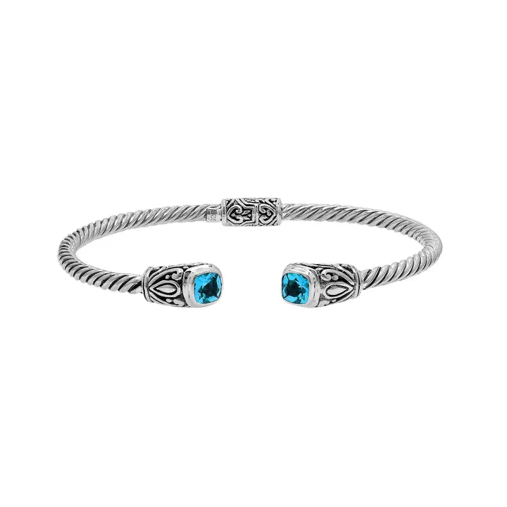 Blue Topaz Cable Bracelet, Silver, 3MM