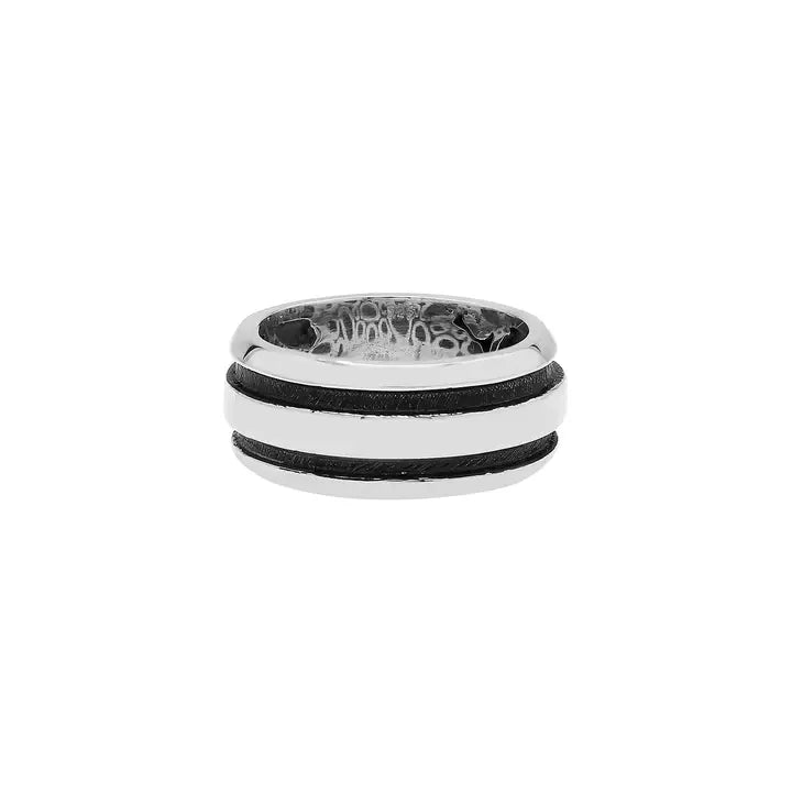Striped Beveled Band Ring, Sterling Silver, 9MM
