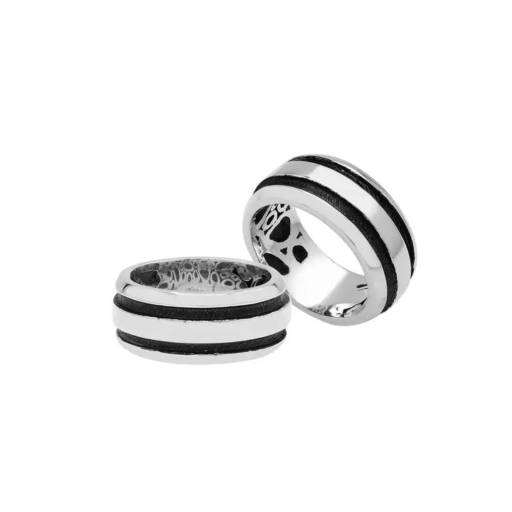 Striped Beveled Band Ring, Sterling Silver, 9MM