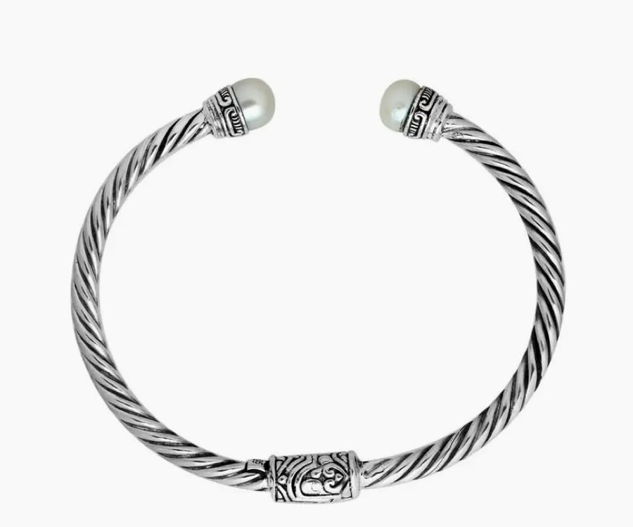 Classic Cable Cuff, Silver, Pearl, 3MM