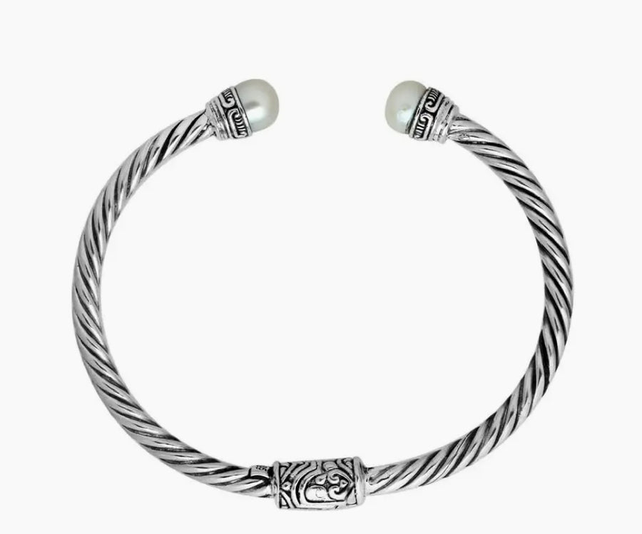 Classic Cable 3MM Cuff in Silver with Pearl