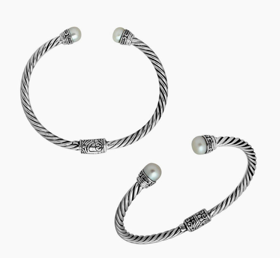 Classic Cable 3MM Cuff in Silver with Pearl