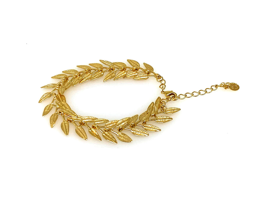 Athenian Laurel Leaf Bracelet, 18K Gold Plated, 13MM