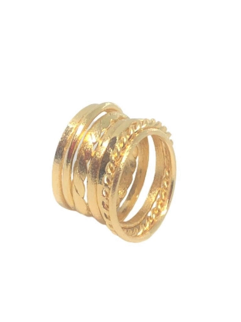 Texturised Stackable Ring Set, 18K Gold Plated