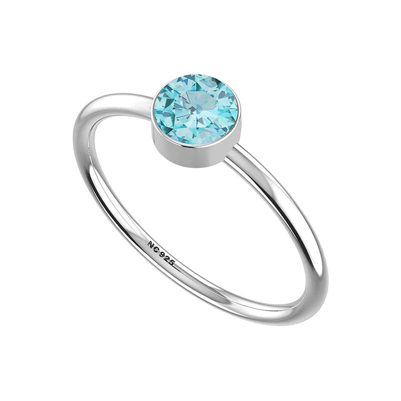 Stackable Bezel Ring Set, Sterling Silver, Aquamarine, 2MM