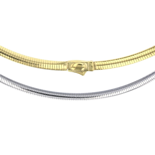 Reversible Omega Chain, 18K Yellow Gold/Rhodium Plated, 4MM