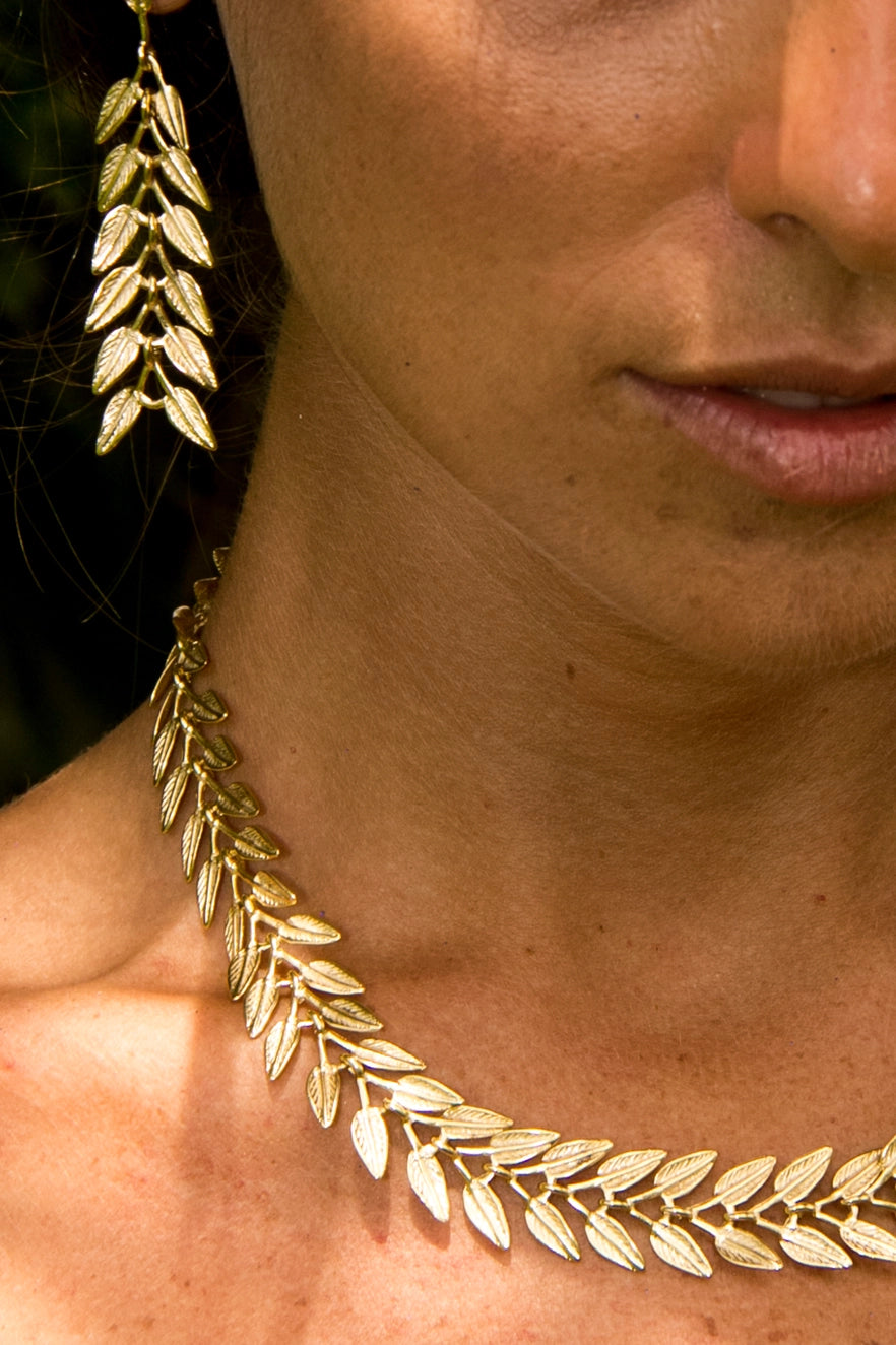 Athenian Laurel Leaf Necklace, Gold, 3MM