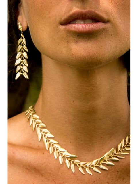 Athenian Laurel Leaf Earrings, 18K Gold Plated, 13MM