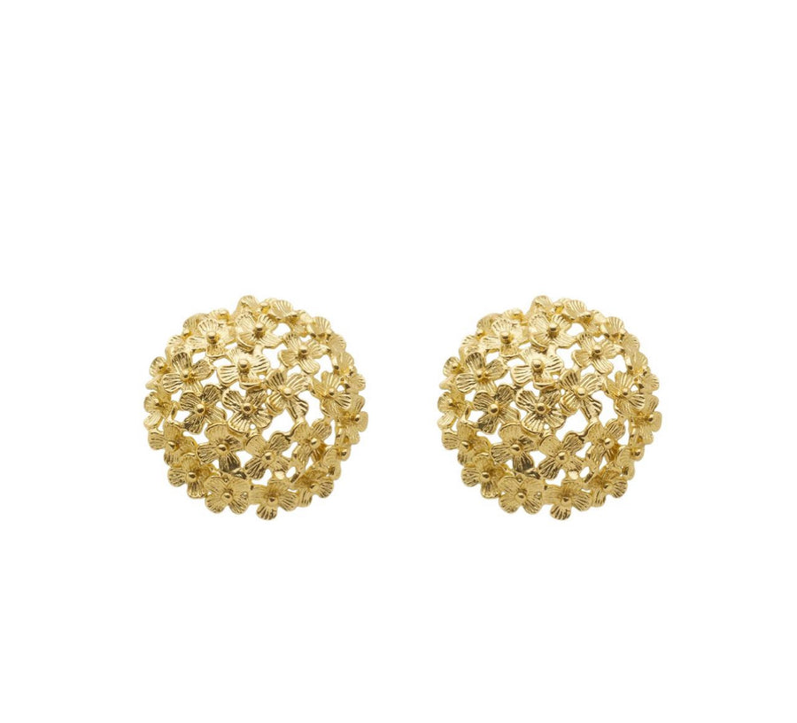 Mini Floral Stud Bouquet Earrings, Gold