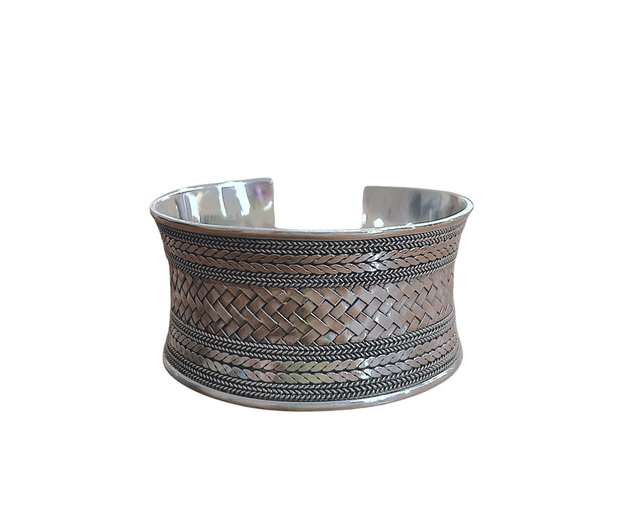 Indonesian Multi-Textured Woven Cuff, Sterling Silver, 35MM