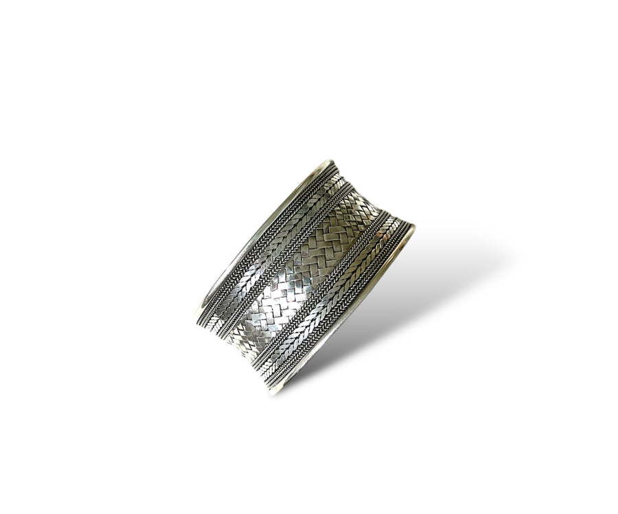 Indonesian Multi-Textured Woven Cuff, Sterling Silver, 35MM