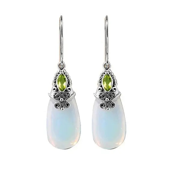 Raindrop Drop Earrings, Sterling Silver, Peridot and Moonstone