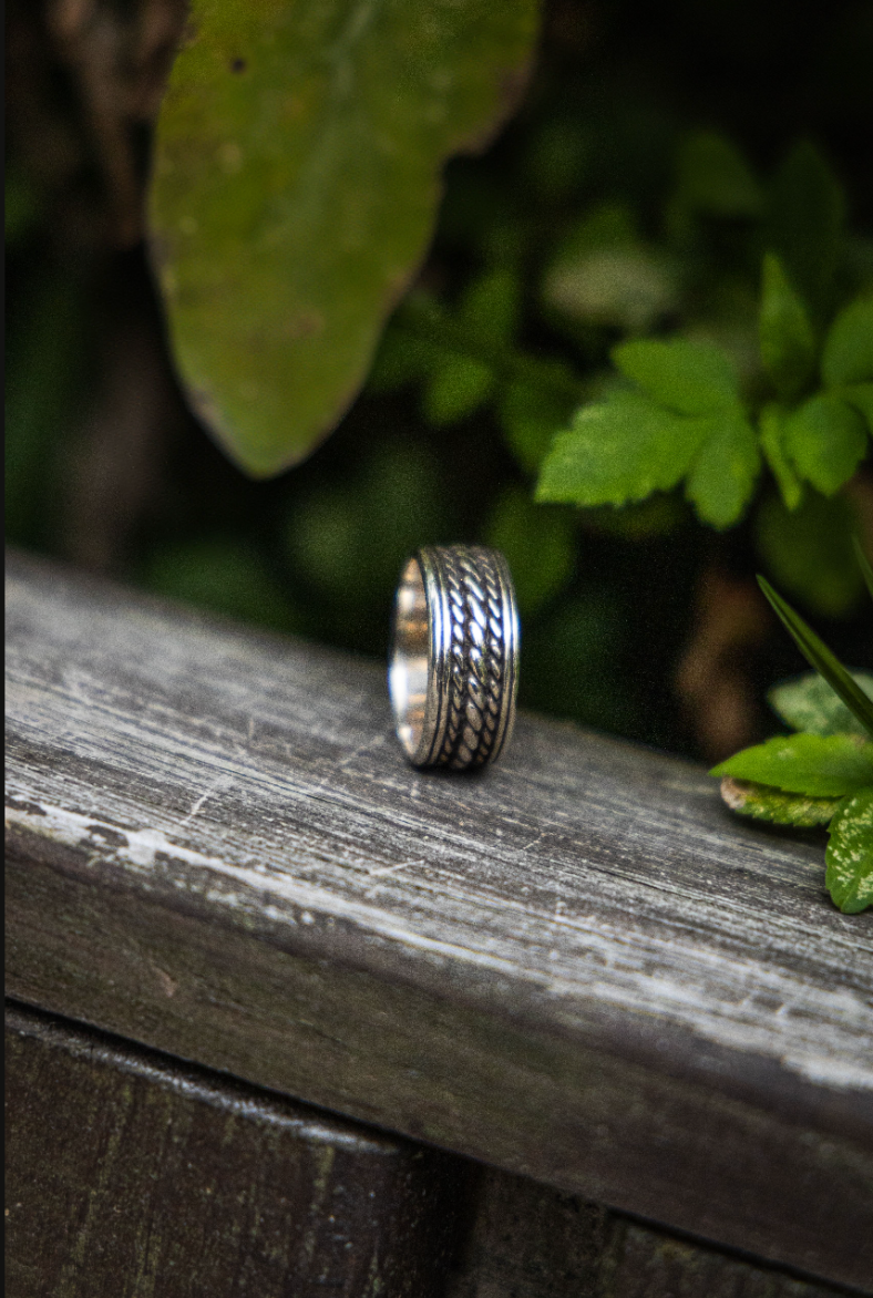 Twined Chain Band Ring, Sterling Silver, 8MM
