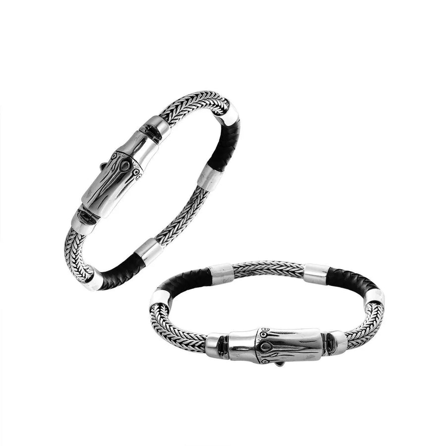 Bamboo Leather Weave Bracelet, Silver, 6MM