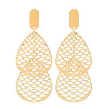 Fish Hook Drop Chain Earring, 18K Gold Plated, Single