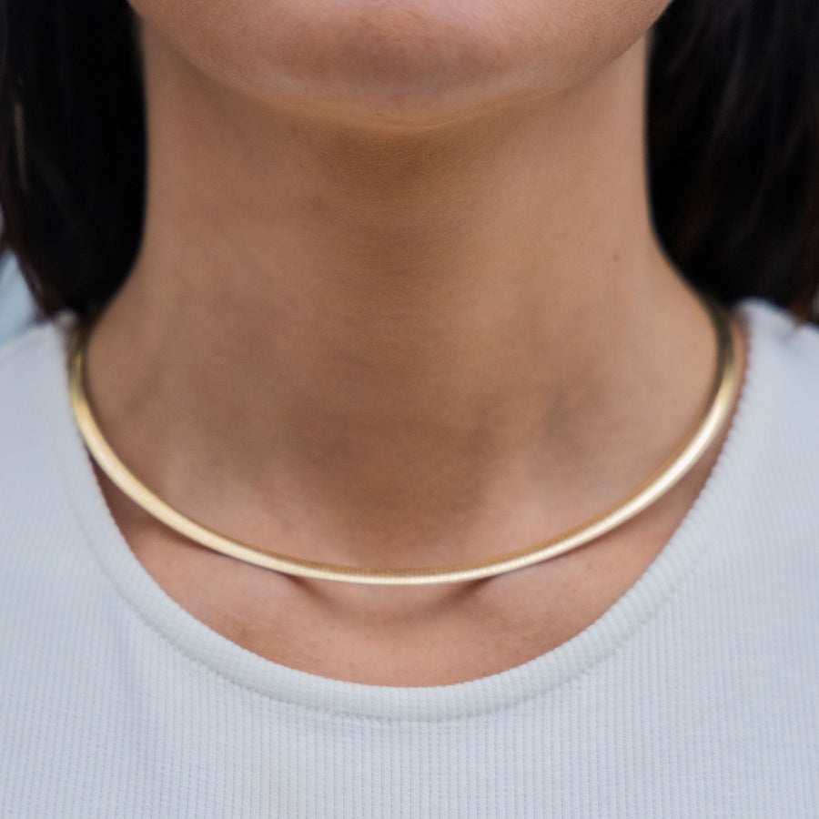Reversible Omega Chain, 18K Yellow Gold/Rhodium Plated, 4MM
