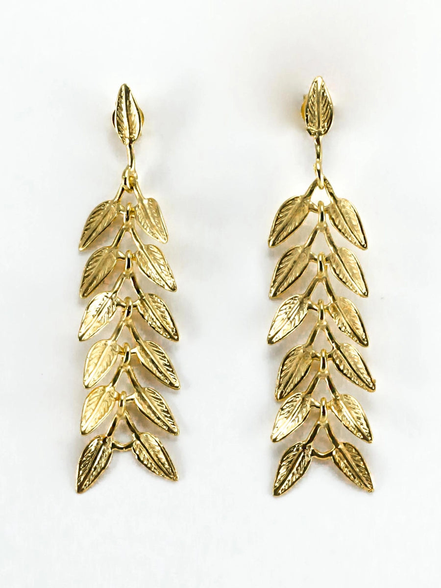 Athenian Laurel Leaf Earrings, 18K Gold Plated, 13MM