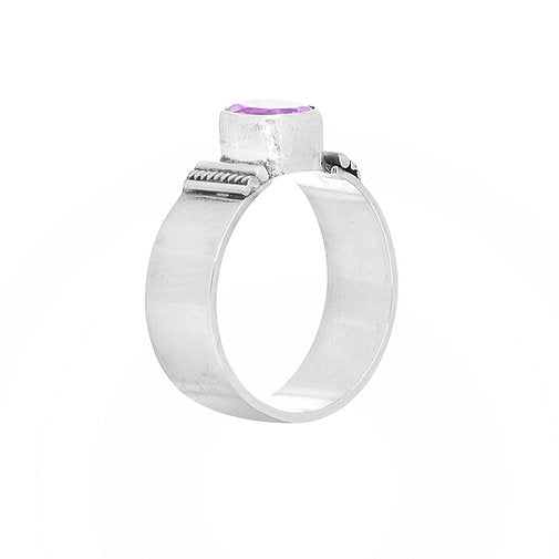 Bohemian 8MM Band Ring in Silver and Amethyst