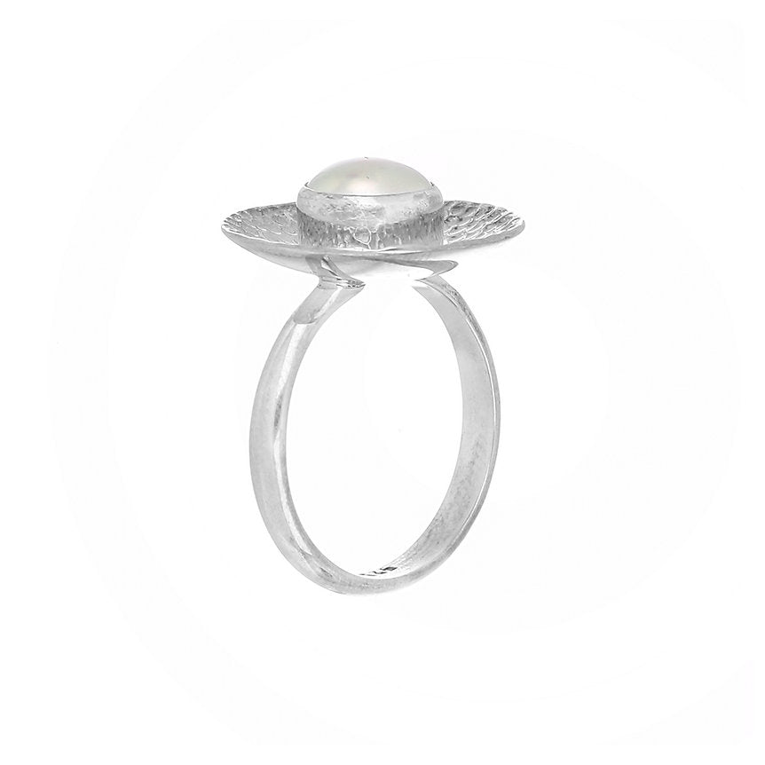 Bohemian Dome Ring in Silver with 8MM Pearl - Side View