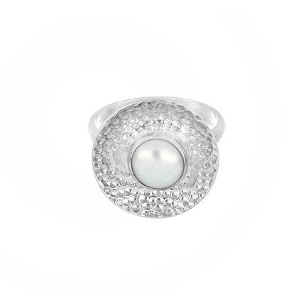 Bohemian Dome Ring in Silver with 8MM Pearl - Top View