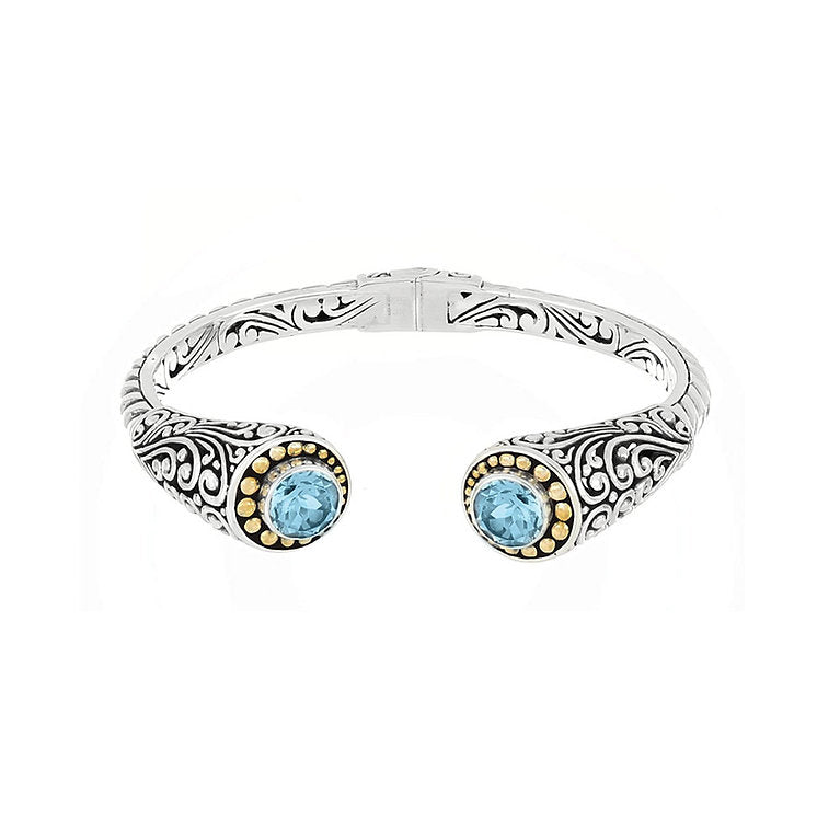 Bali 5MM (3/16") Cuff in Silver with 18K Gold and Gemstones