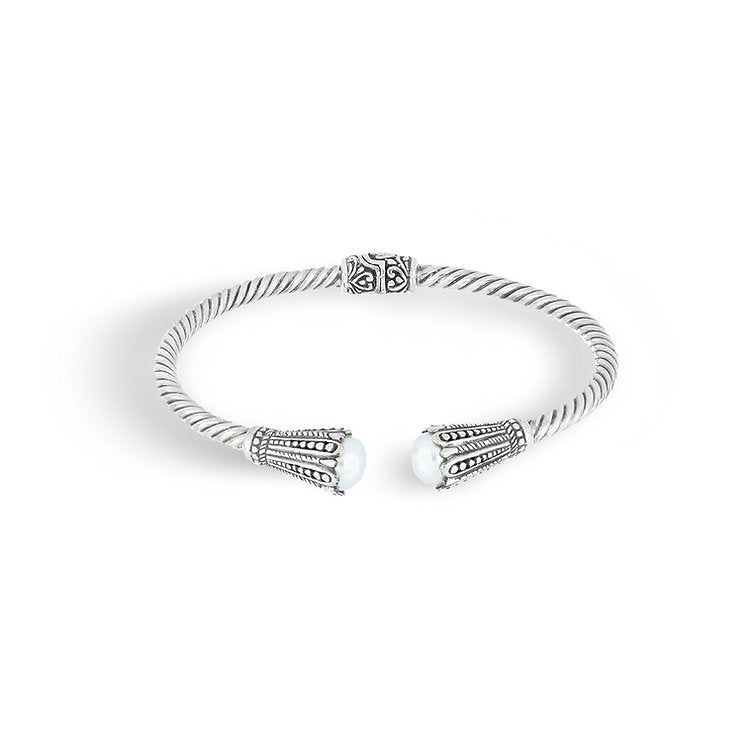 Cable Cuff 3MM in Sterling Silver with Pearl