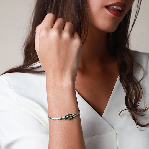 Classic Chain 3MM Station Bracelet in Sterling Silver with Gemstones