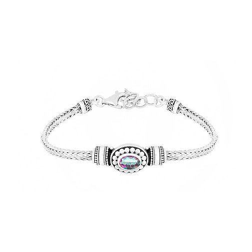 Classic Chain 3MM Station Bracelet in Sterling Silver with Gemstones