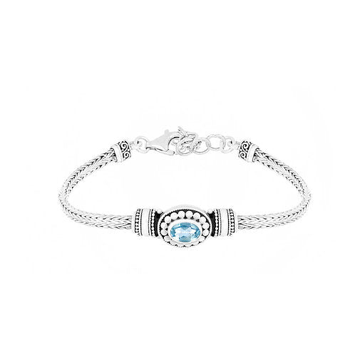 Classic Chain 3MM Station Bracelet in Sterling Silver with Gemstones