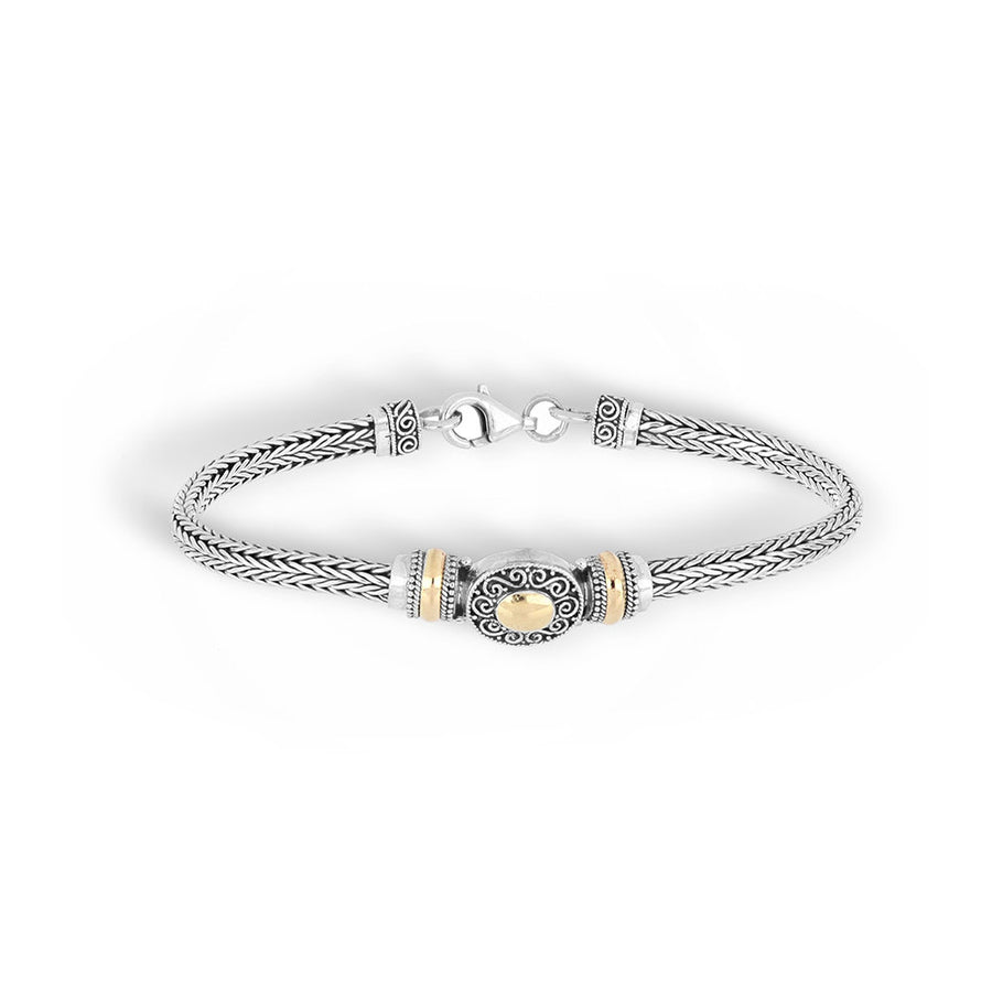 Classic Chain 4MM Oval Station Bracelet in Silver with 18K Gold