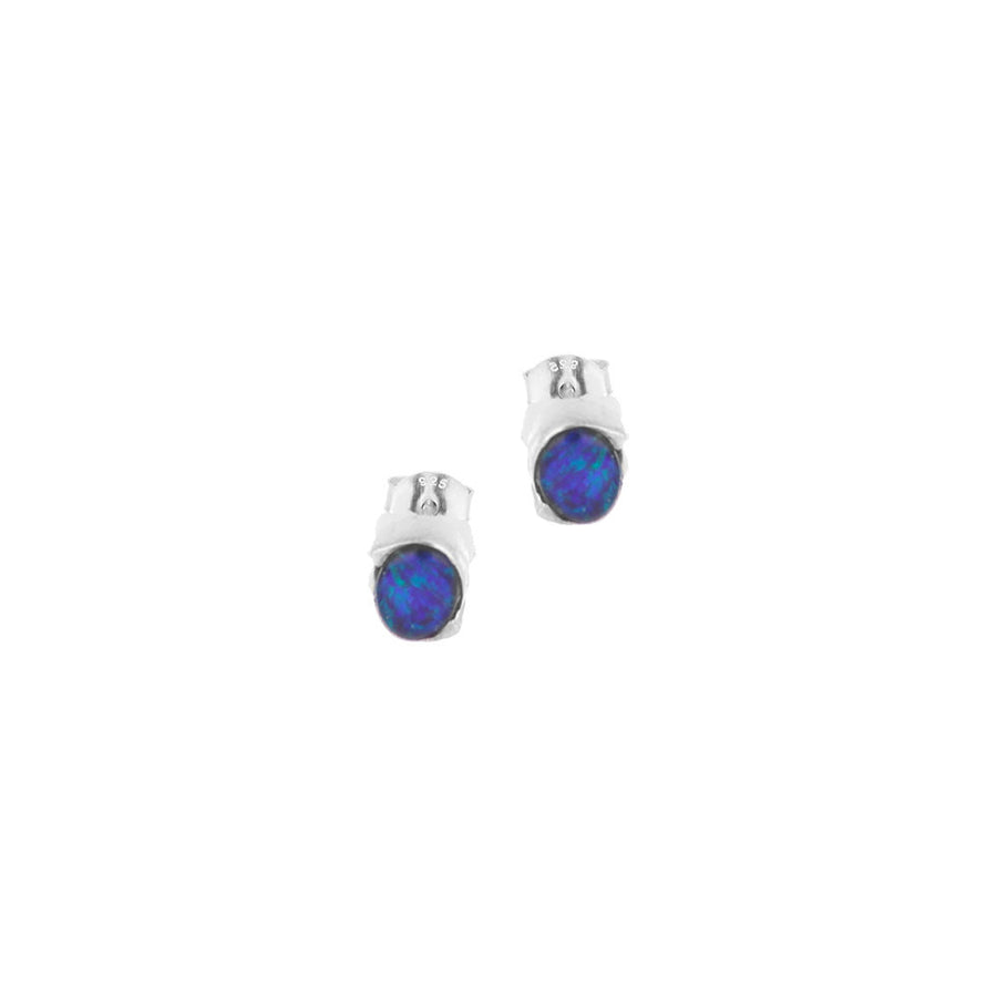 Classic Stud Earrings in Silver with Blue Opal