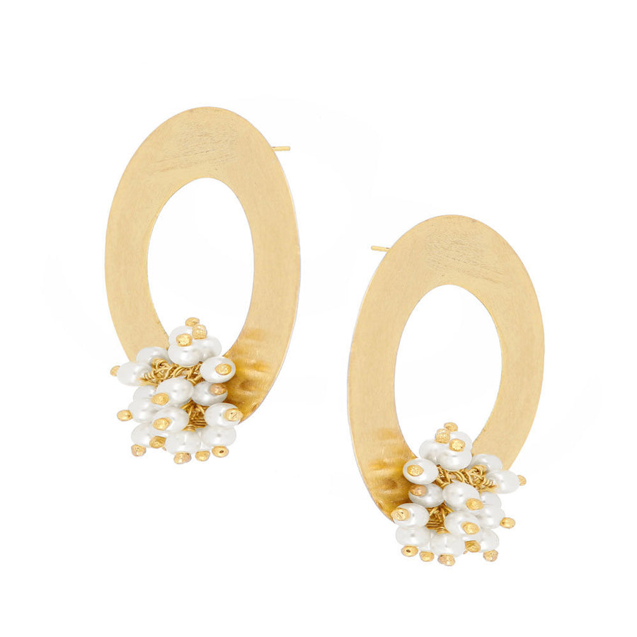 Disc Earrings with Kundan Beaded Pearls in Vermeil
