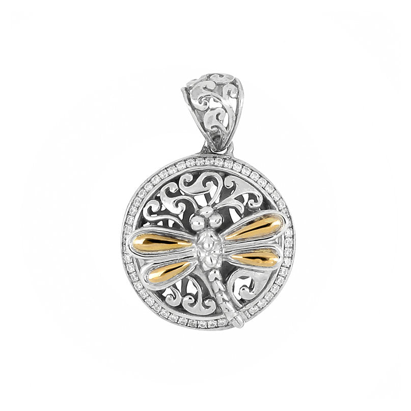 Dragonfly Pendant, Silver, Gold and Zirconium