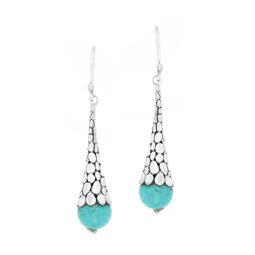 Kali Drop Earrings in Silver with 8MM Turquoise Gemstone
