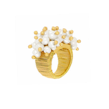 Kundan Beaded Pearl Ring in Gold Plated Silver - Side