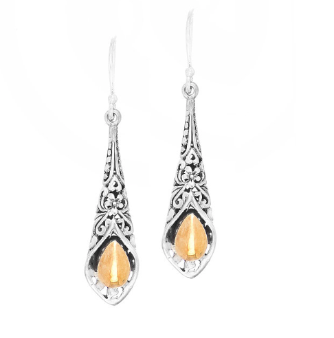 Filigree Flute Earrings in Silver with 9K Gold