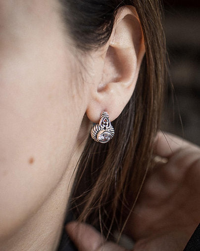 Small Hoop Earrings in Silver with Gemstones